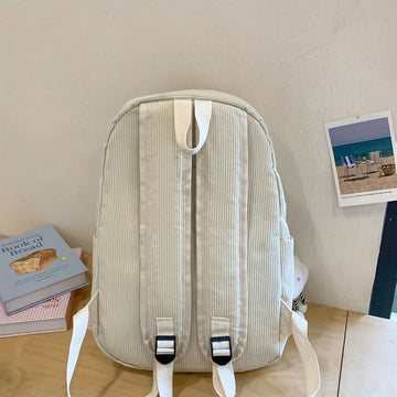 Qfdian Simple Casual Schoolbag for Women Japanese Corduroy Solid Color Lazy Style Travel Backpack High School Student Backpack